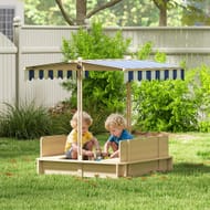 Kids Square Wooden Sandpit Children Cabana Sandbox Outdoor Playset