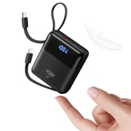Compact 10000mAh USB-C Power Bank with 22.5W PD, Built-in Cables
