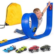 Kosmoflux Flexible Car Track, 4 Die-Cast Cars, Storage Bag