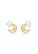 Golden Moments 9ct 2-Colour Gold Moon & Star Stud Earrings