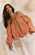 Apricot Peach Skin Floaty Bardot Top