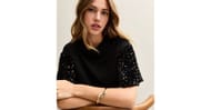 Black Sequin Sleeve Short Sleeve Top