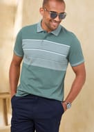 Cotton Traders Washed Jade Short Sleeve Stripe Jersey Polo Shirt
