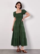 Cotton Tiered Milkmaid Midi Dress