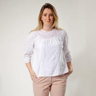 FAT FACE Womens White Blouse Broderie Anglais