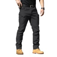 Men's Stretch Cargo Work Trousers, Black, Knee-Pad Pockets