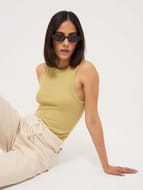 Mustard Acid Wash Ribbed Racer Back Vest