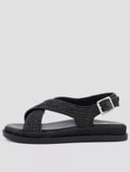 Extra Wide Raffia Footbed Sandal - Black