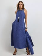 River Island Sl Linen Midi Dress - Blue