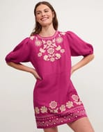 Lydia Embroidered Linen Blend Mini Dress Pink