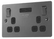 LAP 13A 2-Gang Switched Socket and USB Charger, Black Nickel