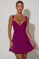 Janelle Bow-Detail A-Line Mini Dress in Plum