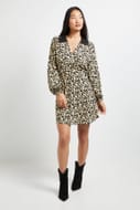 Petite Black Daisy Lace Collar Detail Wrap Printed Mini Dress