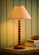 ValueLights Bobble Walnut Table Lamp with Pink Trim Scallop Shade