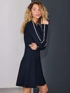 Navy Blue Crew Neck Tipped Mini Dress