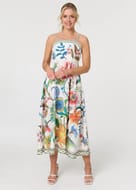 Izabel London White Tropical Print Cami Strap Maxi Dress