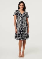 Izabel London Brown Abstract Angel Sleeve Knee Length Dress