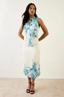 Wallis Floral Scarf Satin Midi Dress