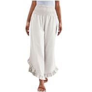 Yolimok Women's White High-Waisted Linen Wide-Leg Trousers