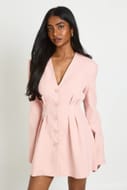 Long Sleeve Collarless Tailored Mini Dress