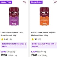 Costa Coffee Instant Smooth or Dark Roast. (Nectar Price)