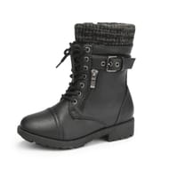 Dream Pairs Girls Mid-Calf Combat Boots, Zipper, Plush-Lined, Black