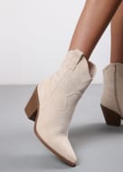 Seraphina Beige Suede Western Cowboy Ankle Boots