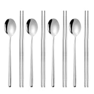 4 Pairs Reusable Stainless Steel Chopsticks and Spoons Set