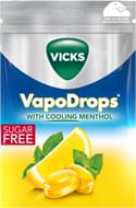 Vicks VapoDrops Lemon Lozenges with Menthol, Sugar Free Vegan 72g