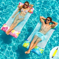 Pool Hammock Float Portable Lounge Chair Inflatable Bottom Mesh (Red/Blue)