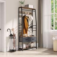 YITAHOME Coat Stand with Shoe Storage Bench and Drawers, Brown