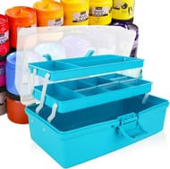 ASelected 3-Layer Cantilever Craft Storage Box with 2 Trays, Blue