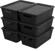 Citylife 6-Pack Stackable Plastic Storage Baskets with Lids - Black