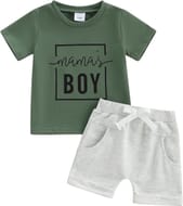 Himllauen Baby Boys Shorts Set: Short Sleeve Tee, Green, 12-18M