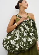 Green Palm Print Beach Bag