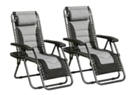 Set of 2 Zero Gravity Padded Outdoor Garden Chairs & Cup Holders - Free P&P