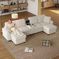 U Shaped Sectional Ottoman Storage Sofa with Charging Ports Cup Holder