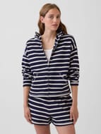 Navy Stripe Towel Terry Oversized Stripe Zip Hoodie
