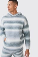boohooMAN Regular Knitted Brushed Stripe Hoodie in Teal