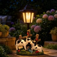 Cattle Statues Garden Ornament with Solar Lantern