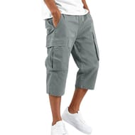 Men's 3/4 Length Cargo Capri Pants with Pockets Grey M
