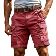 Men's Cargo Shorts, plus Size, Elastic Pockets, Red, L