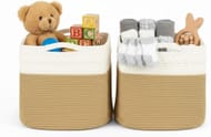 Danpinera Woven Basket Set, Square with Handles, Pure Cotton