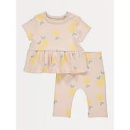Pink Lemon Print Ribbed Top and Leggings Set