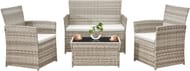 4 Pc Grey Rattan Garden Furniture Set, 2 Chairs, Sofa, Glass Table & Cushions