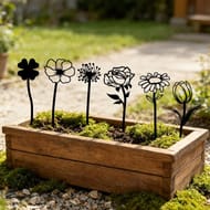 6-Pack Metal Flower Garden Stakes, Black Silhouette