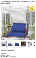 Costway Single Seater Navy Garden Swing Chair with Cushion