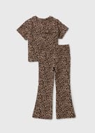 Girls Brown Leopard Crinkle Top & Trousers Set (1-8yrs) - 4-5 Yrs