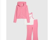 River Island Girls Set Pink Bow Ribbed 3 Piece Hooded Zip