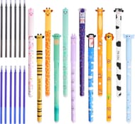 12 Pack Animal Erasable Pens with 0.5mm Black/Blue Refills